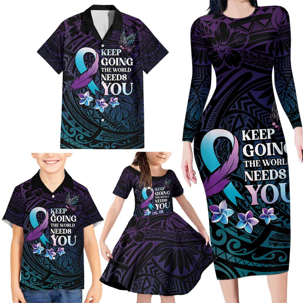Polynesia Suicide Prevention Awareness Family Matching Long Sleeve Bodycon Dress and Hawaiian Shirt Keep Going The World Needs You LT05 - Polynesian Pride