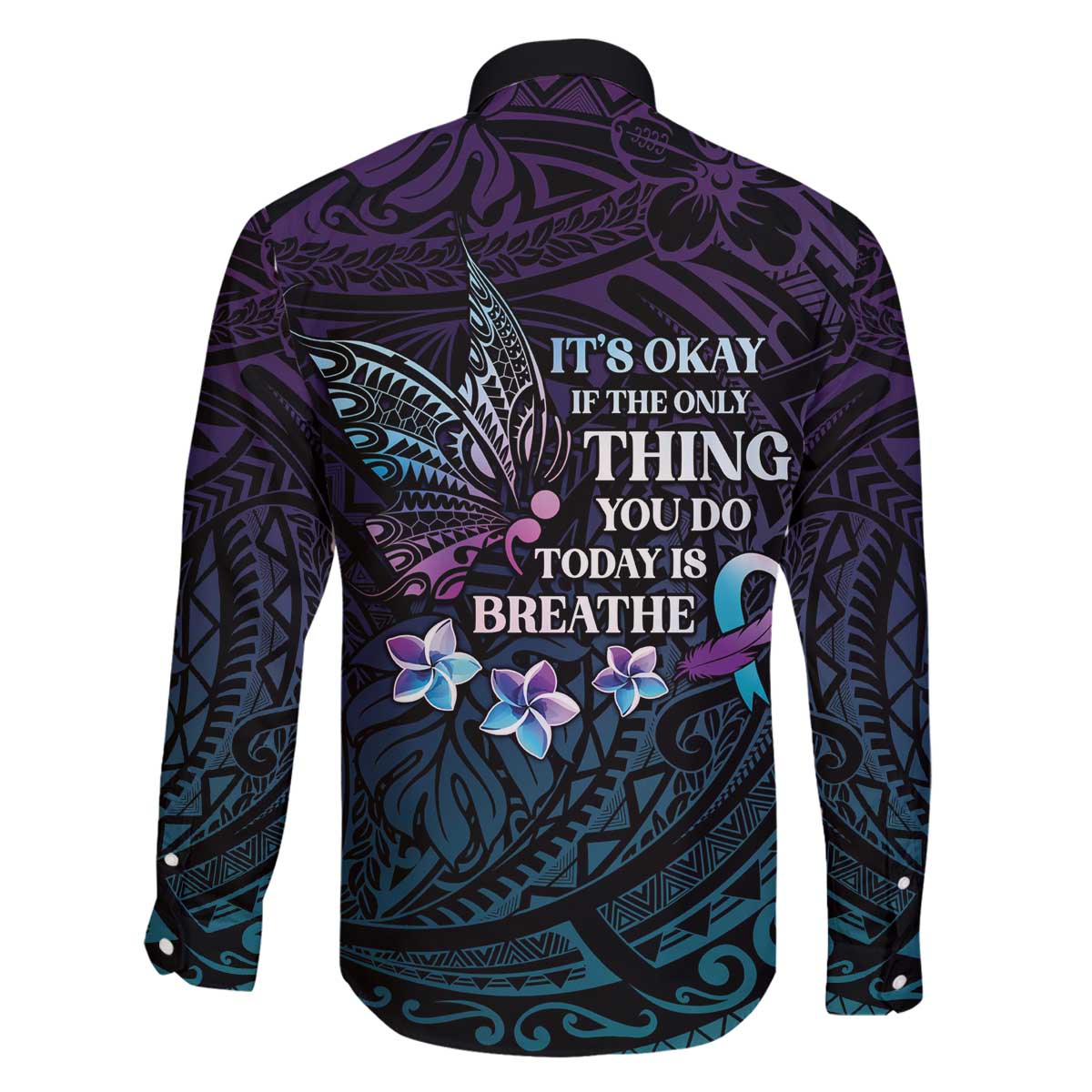 Polynesia Suicide Prevention Awareness Family Matching Off The Shoulder Long Sleeve Dress and Hawaiian Shirt Keep Going The World Needs You