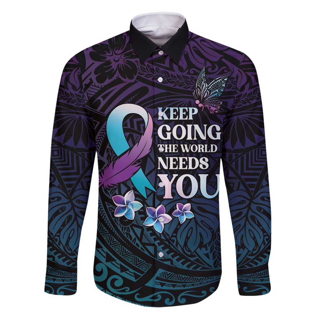 Polynesia Suicide Prevention Awareness Family Matching Off Shoulder Maxi Dress and Hawaiian Shirt Keep Going The World Needs You