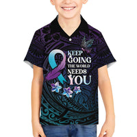 Polynesia Suicide Prevention Awareness Family Matching Off Shoulder Maxi Dress and Hawaiian Shirt Keep Going The World Needs You