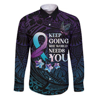 Polynesia Suicide Prevention Awareness Family Matching Off Shoulder Short Dress and Hawaiian Shirt Keep Going The World Needs You