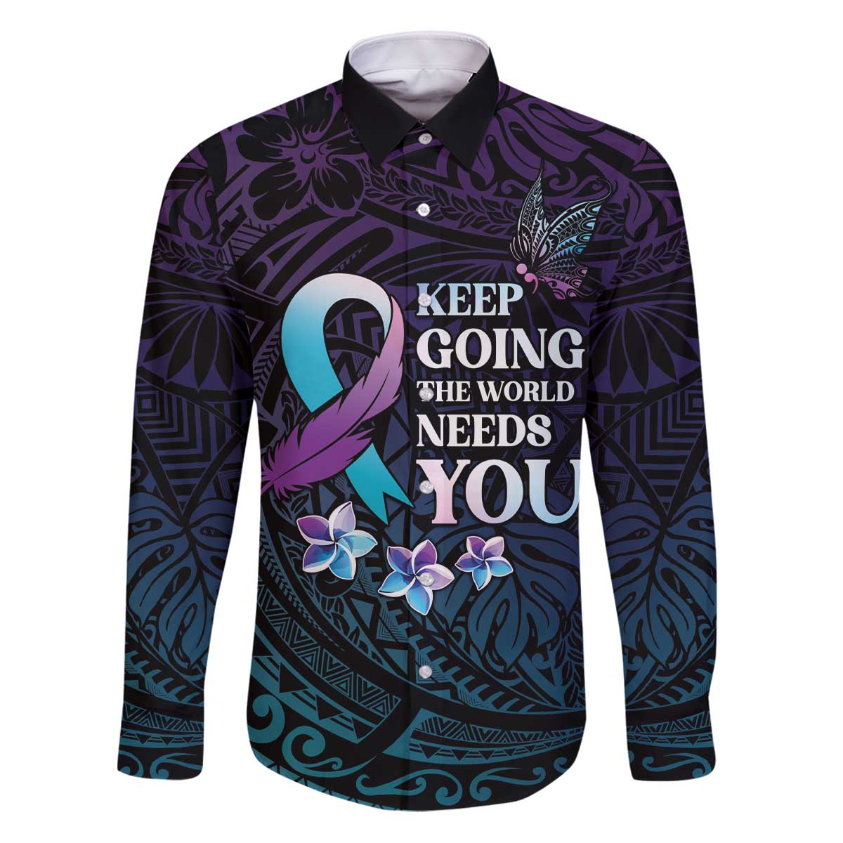 Polynesia Suicide Prevention Awareness Family Matching Puletasi and Hawaiian Shirt Keep Going The World Needs You