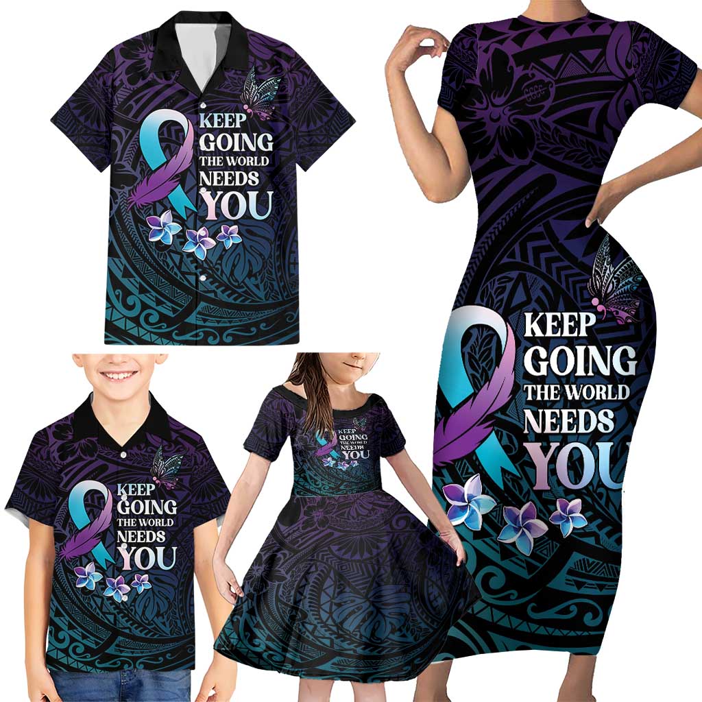 Polynesia Suicide Prevention Awareness Family Matching Short Sleeve Bodycon Dress and Hawaiian Shirt Keep Going The World Needs You LT05 - Polynesian Pride