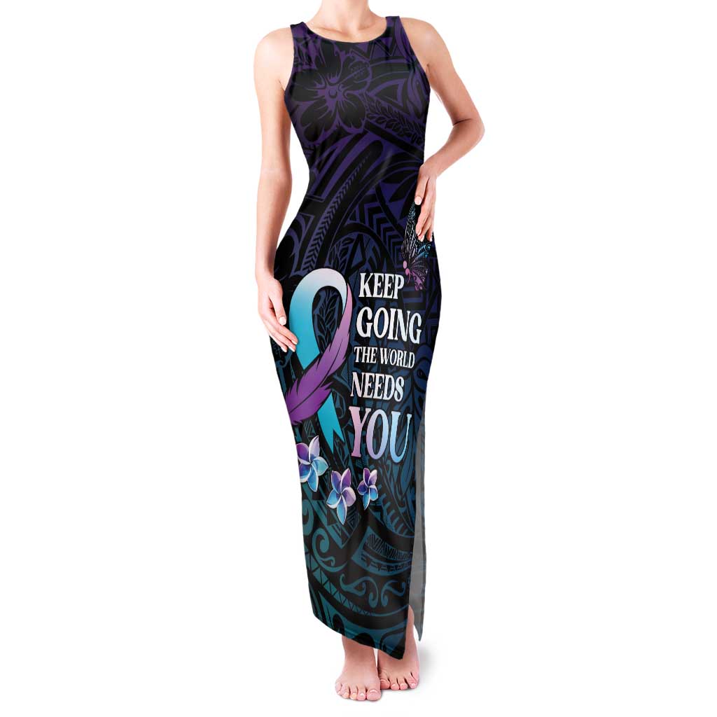 Polynesia Suicide Prevention Awareness Family Matching Tank Maxi Dress and Hawaiian Shirt Keep Going The World Needs You