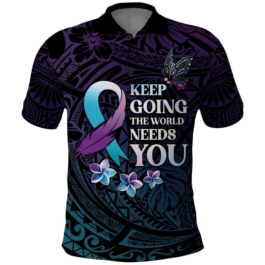 Polynesia Suicide Prevention Awareness Polo Shirt Keep Going The World Needs You
