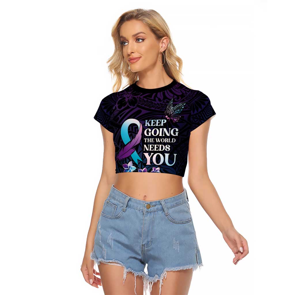 Polynesia Suicide Prevention Awareness Raglan Cropped T Shirt Keep Going The World Needs You