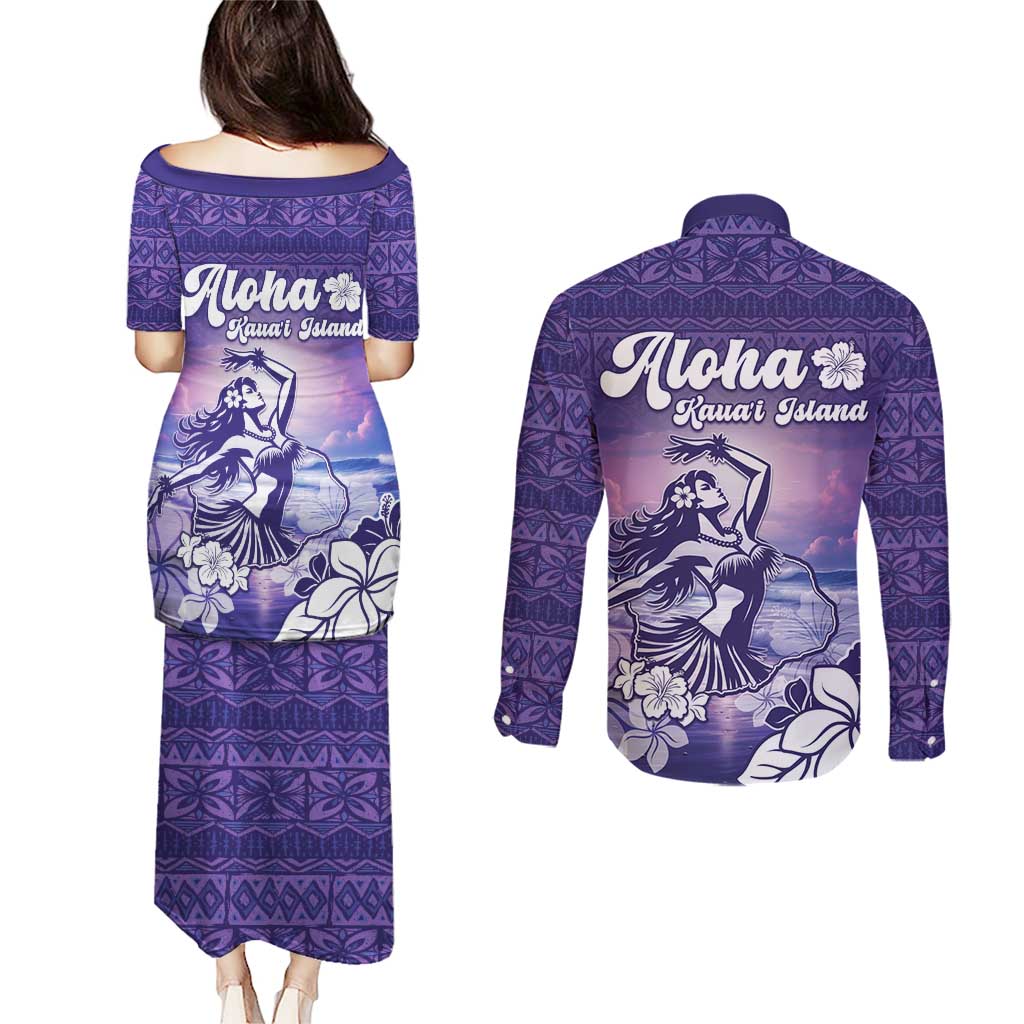Aloha Hawaii Kauai Island Couples Matching Puletasi and Long Sleeve Button Shirt Hula Till You Drop