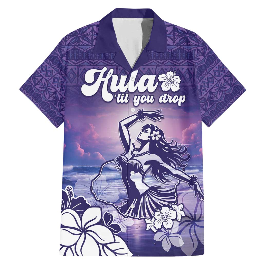 Aloha Hawaii Kauai Island Family Matching Mermaid Dress and Hawaiian Shirt Hula Till You Drop LT05 Dad's Shirt - Short Sleeve Purple - Polynesian Pride