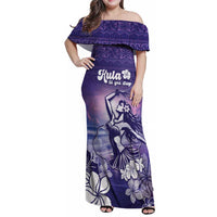 Aloha Hawaii Kauai Island Family Matching Off Shoulder Maxi Dress and Hawaiian Shirt Hula Till You Drop LT05 Mom's Dress Purple - Polynesian Pride
