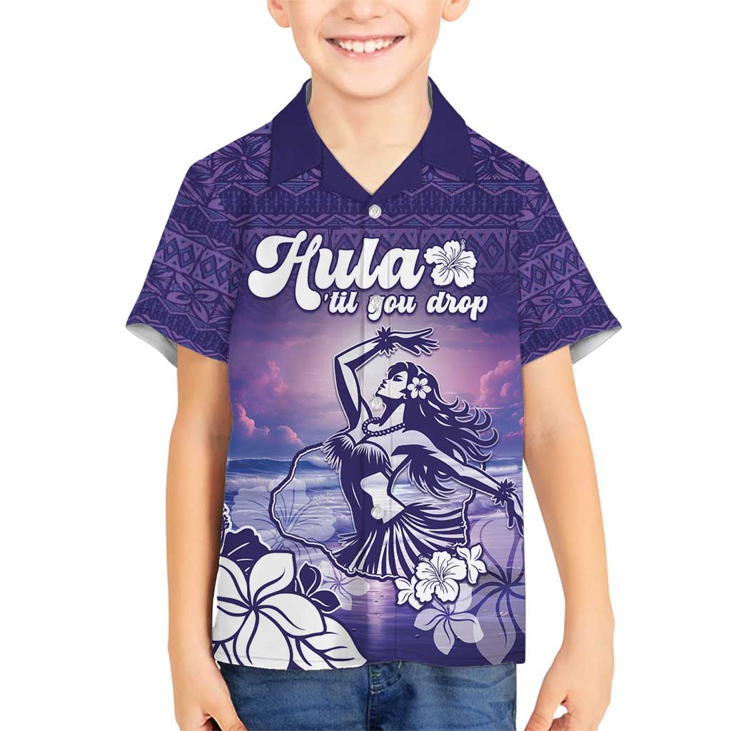 Aloha Hawaii Kauai Island Family Matching Off Shoulder Maxi Dress and Hawaiian Shirt Hula Till You Drop LT05 Son's Shirt Purple - Polynesian Pride