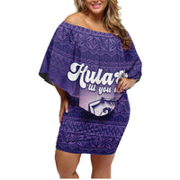 Aloha Hawaii Kauai Island Family Matching Off Shoulder Short Dress and Hawaiian Shirt Hula Till You Drop LT05 Mom's Dress Purple - Polynesian Pride