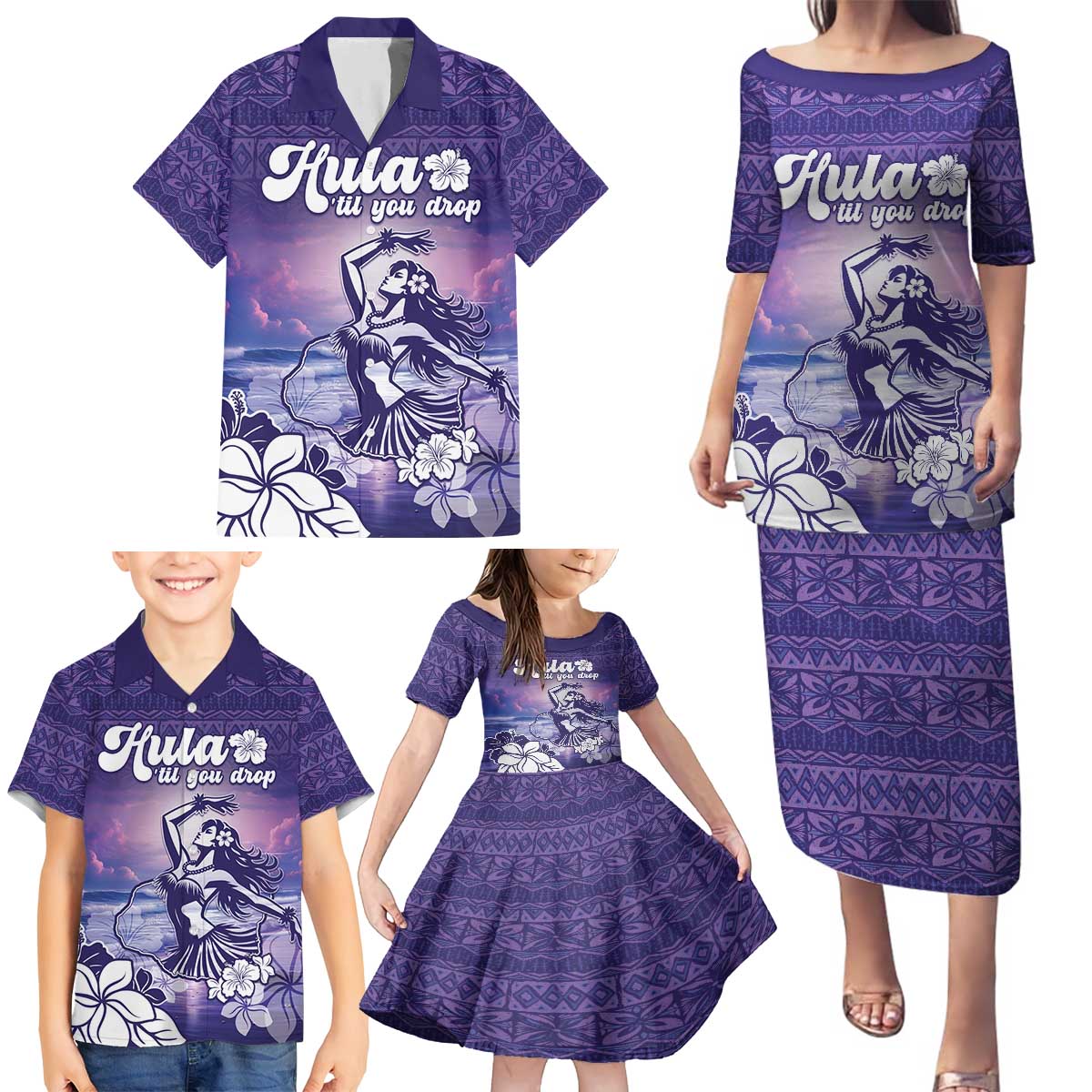 Aloha Hawaii Kauai Island Family Matching Puletasi and Hawaiian Shirt Hula Till You Drop LT05 - Polynesian Pride