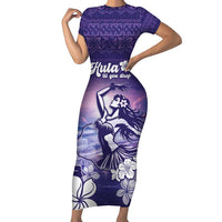 Aloha Hawaii Kauai Island Family Matching Short Sleeve Bodycon Dress and Hawaiian Shirt Hula Till You Drop LT05 Mom's Dress Purple - Polynesian Pride