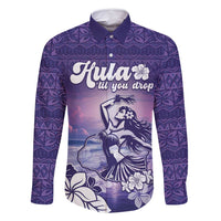 Aloha Hawaii Kauai Island Family Matching Summer Maxi Dress and Hawaiian Shirt Hula Till You Drop LT05 Dad's Shirt - Long Sleeve Purple - Polynesian Pride