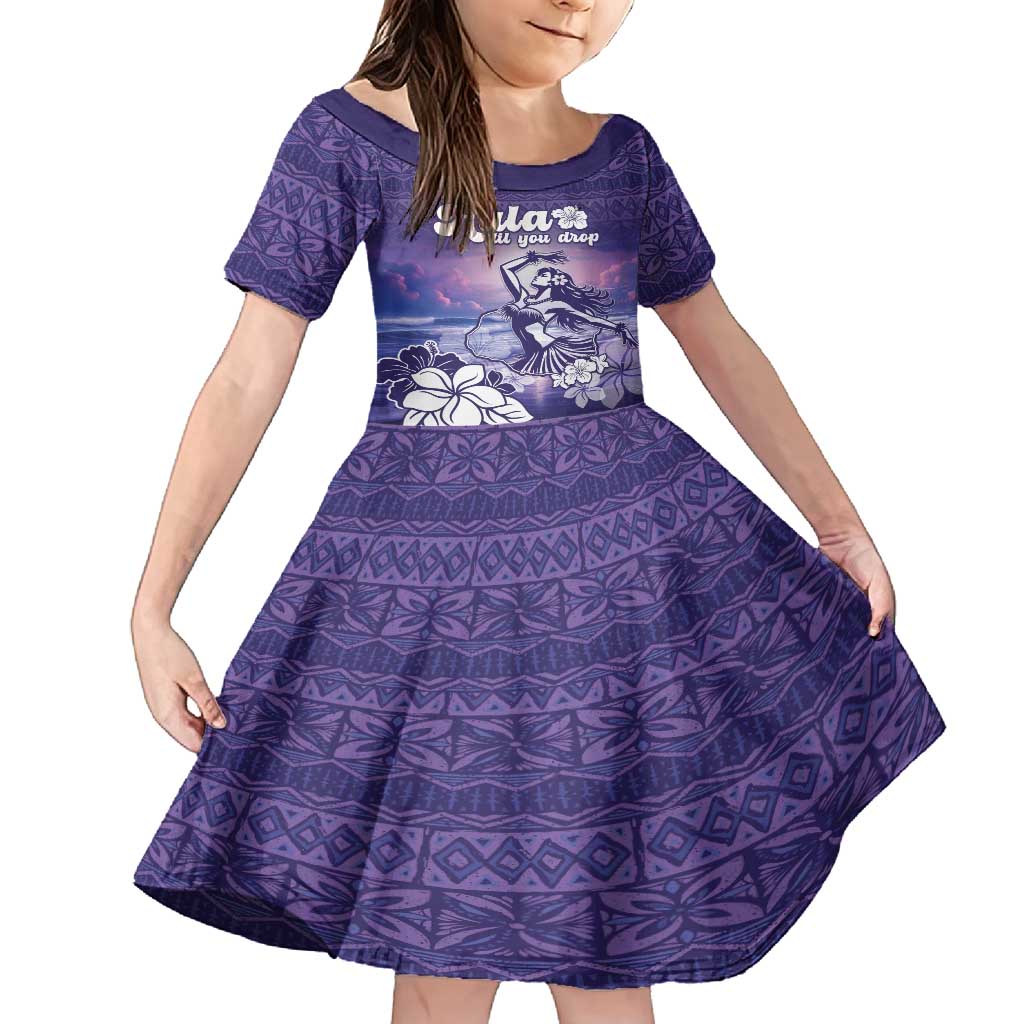 Aloha Hawaii Kauai Island Family Matching Tank Maxi Dress and Hawaiian Shirt Hula Till You Drop LT05 Daughter's Dress Purple - Polynesian Pride