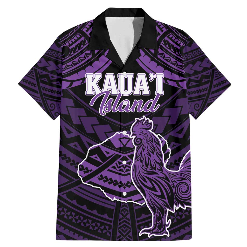 Personalised Hawaii Kauai Island Family Matching Mermaid Dress and Hawaiian Shirt Rooster Tribal Tattoo Simple Style LT05 Dad's Shirt - Short Sleeve Purple - Polynesian Pride