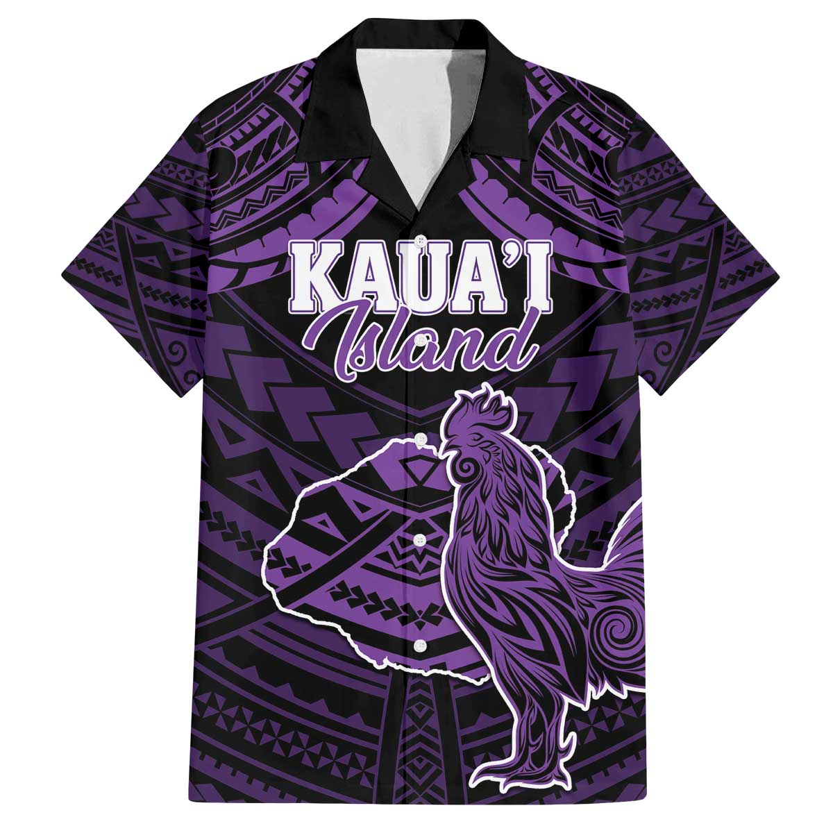 Personalised Hawaii Kauai Island Family Matching Off The Shoulder Long Sleeve Dress and Hawaiian Shirt Rooster Tribal Tattoo Simple Style LT05 Dad's Shirt - Short Sleeve Purple - Polynesian Pride