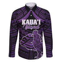 Personalised Hawaii Kauai Island Family Matching Off Shoulder Maxi Dress and Hawaiian Shirt Rooster Tribal Tattoo Simple Style LT05 Dad's Shirt - Long Sleeve Purple - Polynesian Pride