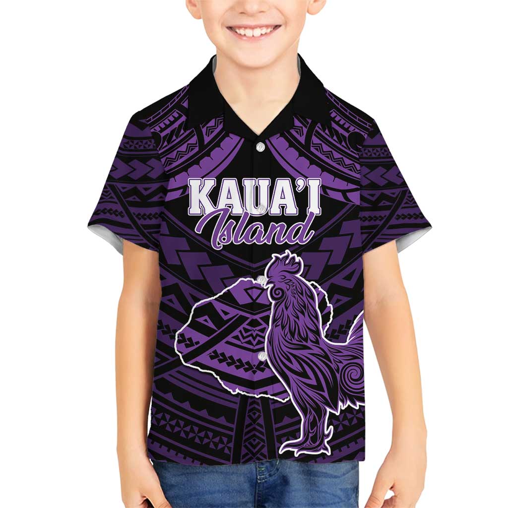 Personalised Hawaii Kauai Island Family Matching Off Shoulder Maxi Dress and Hawaiian Shirt Rooster Tribal Tattoo Simple Style LT05 Son's Shirt Purple - Polynesian Pride