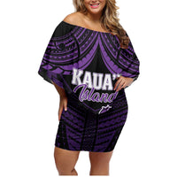 Personalised Hawaii Kauai Island Family Matching Off Shoulder Short Dress and Hawaiian Shirt Rooster Tribal Tattoo Simple Style LT05 Mom's Dress Purple - Polynesian Pride
