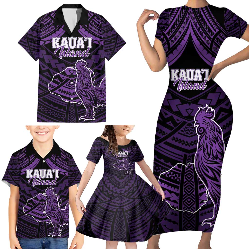 Personalised Hawaii Kauai Island Family Matching Short Sleeve Bodycon Dress and Hawaiian Shirt Rooster Tribal Tattoo Simple Style LT05 - Polynesian Pride