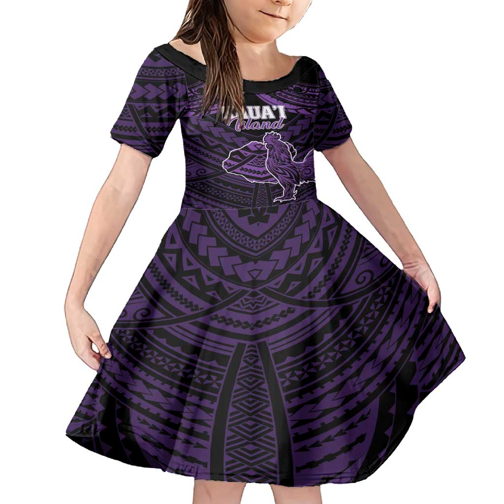 Personalised Hawaii Kauai Island Family Matching Summer Maxi Dress and Hawaiian Shirt Rooster Tribal Tattoo Simple Style LT05 Daughter's Dress Purple - Polynesian Pride