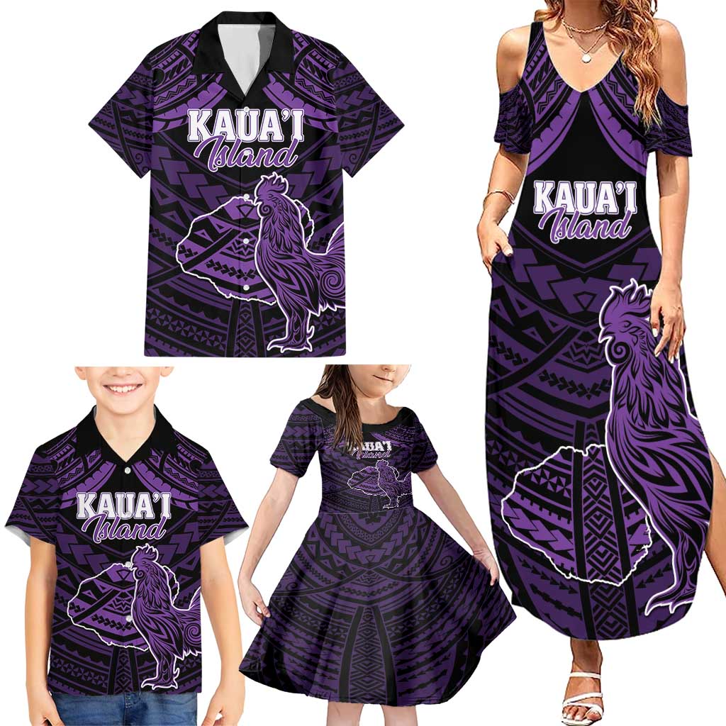 Personalised Hawaii Kauai Island Family Matching Summer Maxi Dress and Hawaiian Shirt Rooster Tribal Tattoo Simple Style LT05 - Polynesian Pride