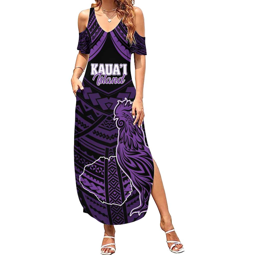 Personalised Hawaii Kauai Island Family Matching Summer Maxi Dress and Hawaiian Shirt Rooster Tribal Tattoo Simple Style LT05 Mom's Dress Purple - Polynesian Pride