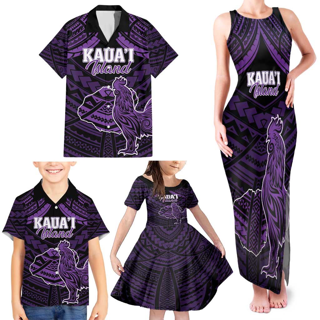 Personalised Hawaii Kauai Island Family Matching Tank Maxi Dress and Hawaiian Shirt Rooster Tribal Tattoo Simple Style LT05 - Polynesian Pride