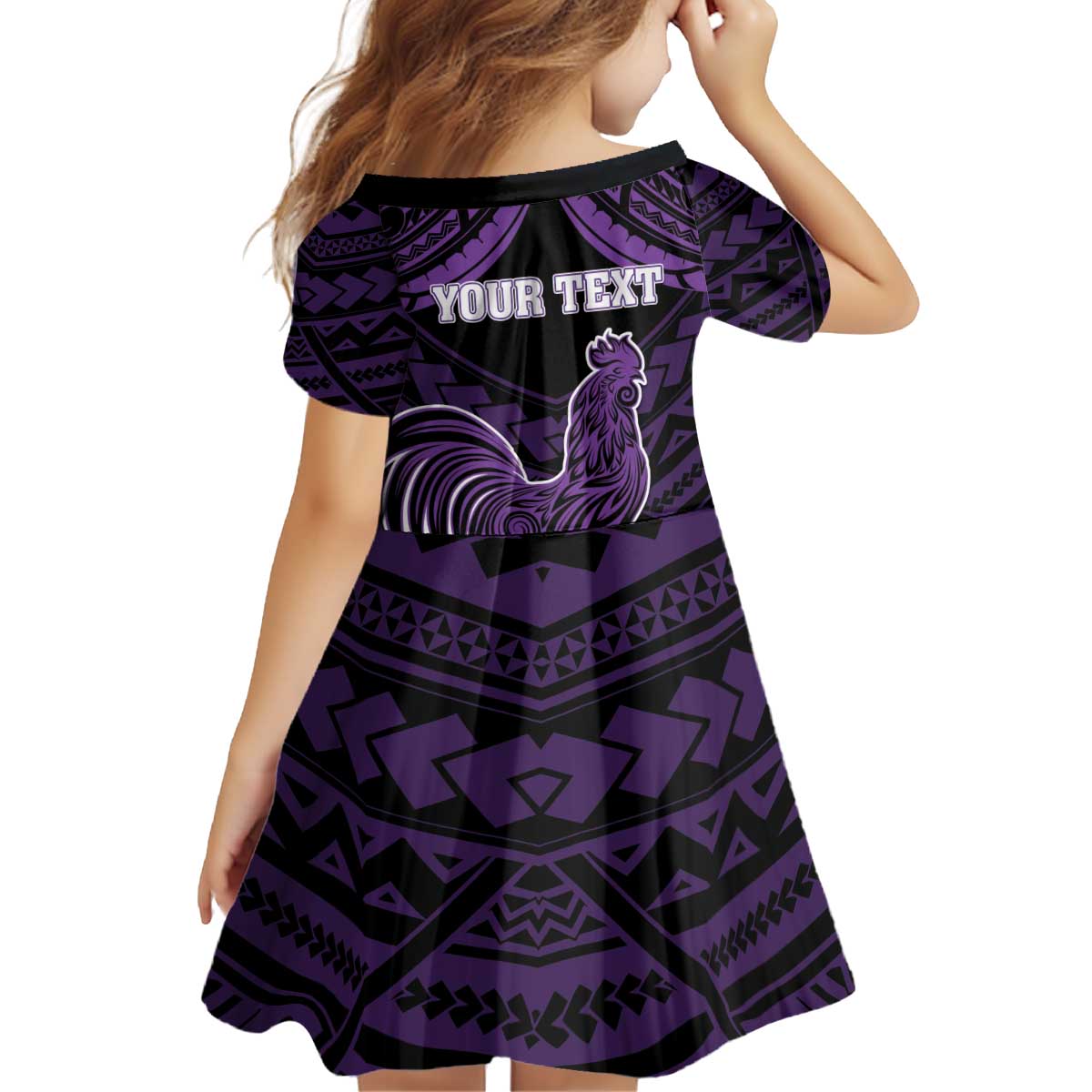 Personalised Hawaii Kauai Island Kid Short Sleeve Dress Rooster Tribal Tattoo Simple Style