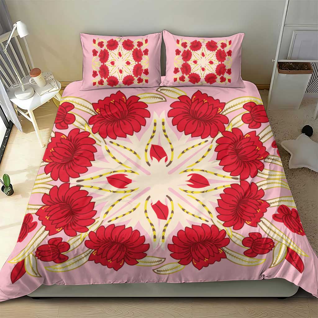 Cook Islands Tivaevae Quilt Bedding Set Light Pink - Polynesian Pride