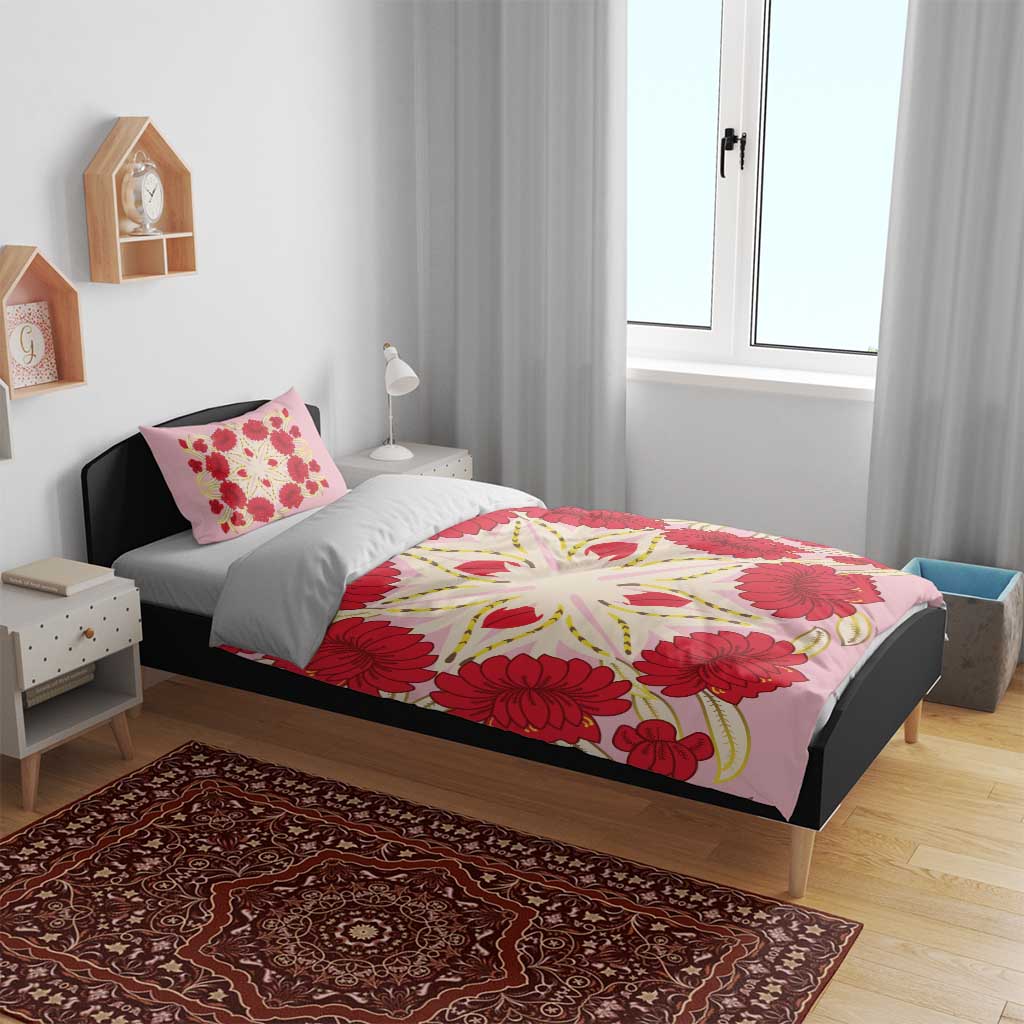 Cook Islands Tivaevae Quilt Bedding Set Light Pink - Polynesian Pride