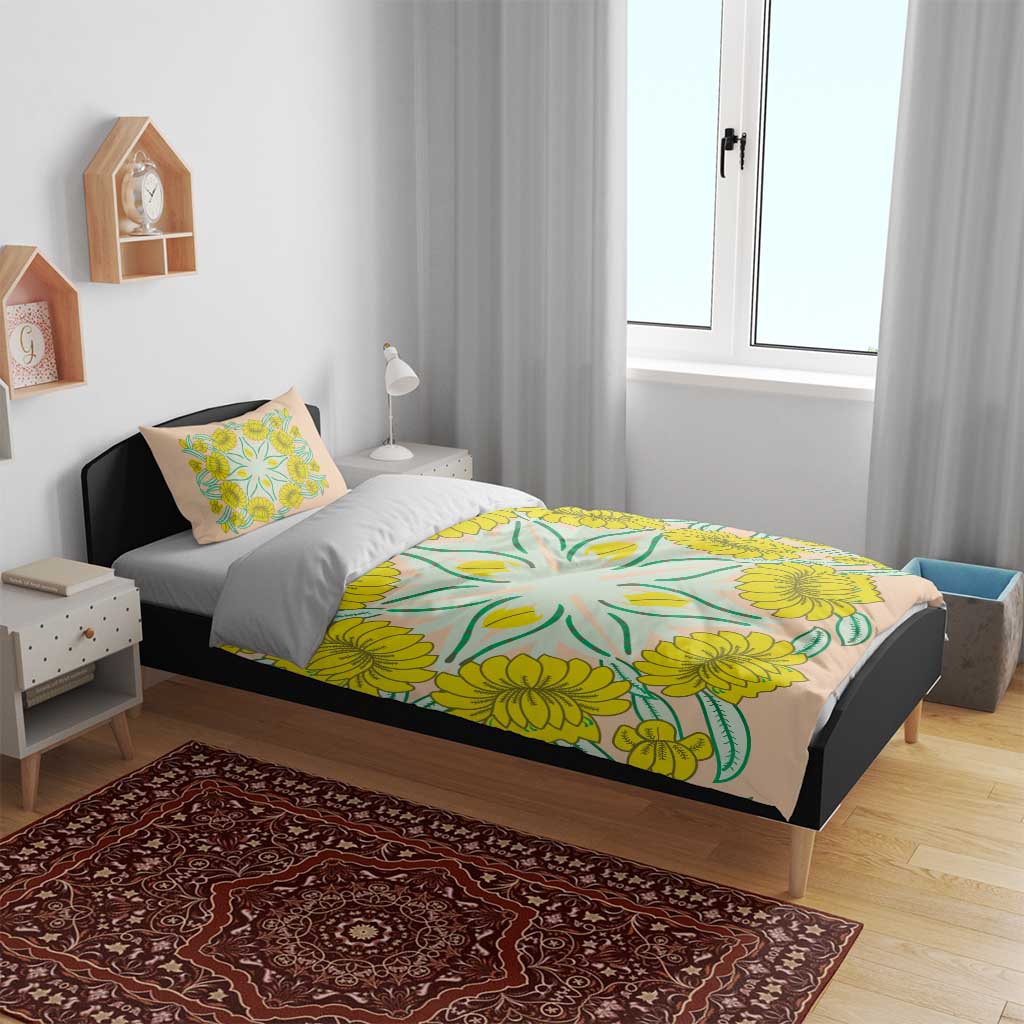 Cook Islands Tivaevae Quilt Bedding Set Peach - Polynesian Pride