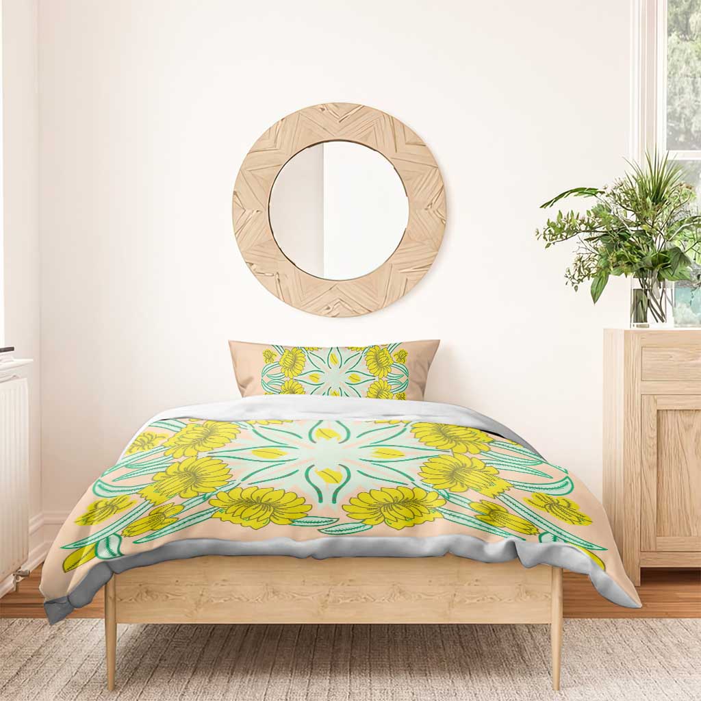 Cook Islands Tivaevae Quilt Bedding Set Peach - Polynesian Pride