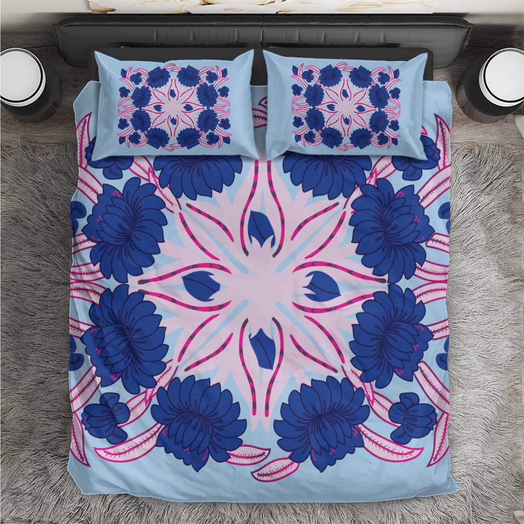 Cook Islands Tivaevae Quilt Bedding Set Sky Blue - Polynesian Pride