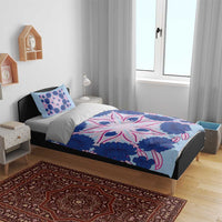 Cook Islands Tivaevae Quilt Bedding Set Sky Blue - Polynesian Pride