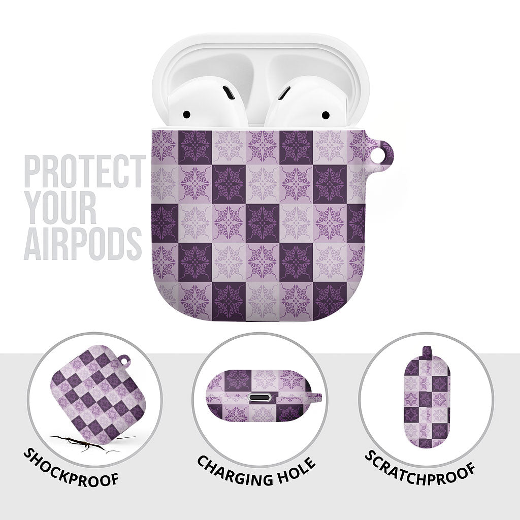 Lavender Manta Ray Hawaiian Quilt Motif AirPods Case