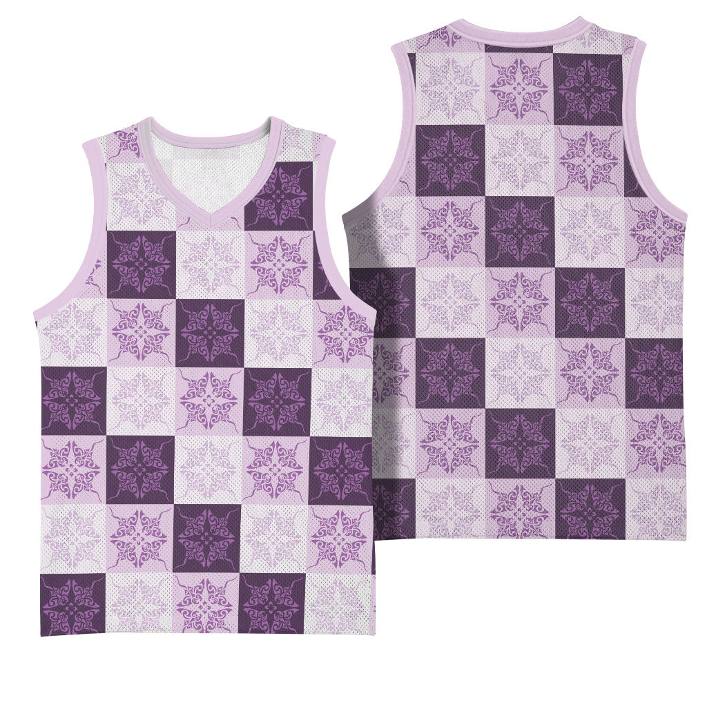 Lavender Manta Ray Hawaiian Quilt Motif Basketball Jersey