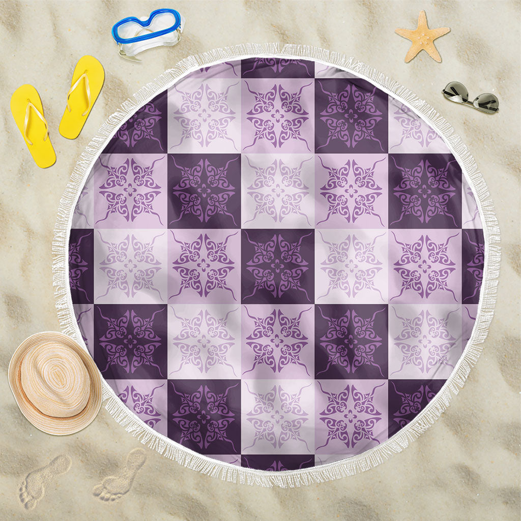 Lavender Manta Ray Hawaiian Quilt Motif Beach Blanket LT05 One Size 150cm Purple - Polynesian Pride