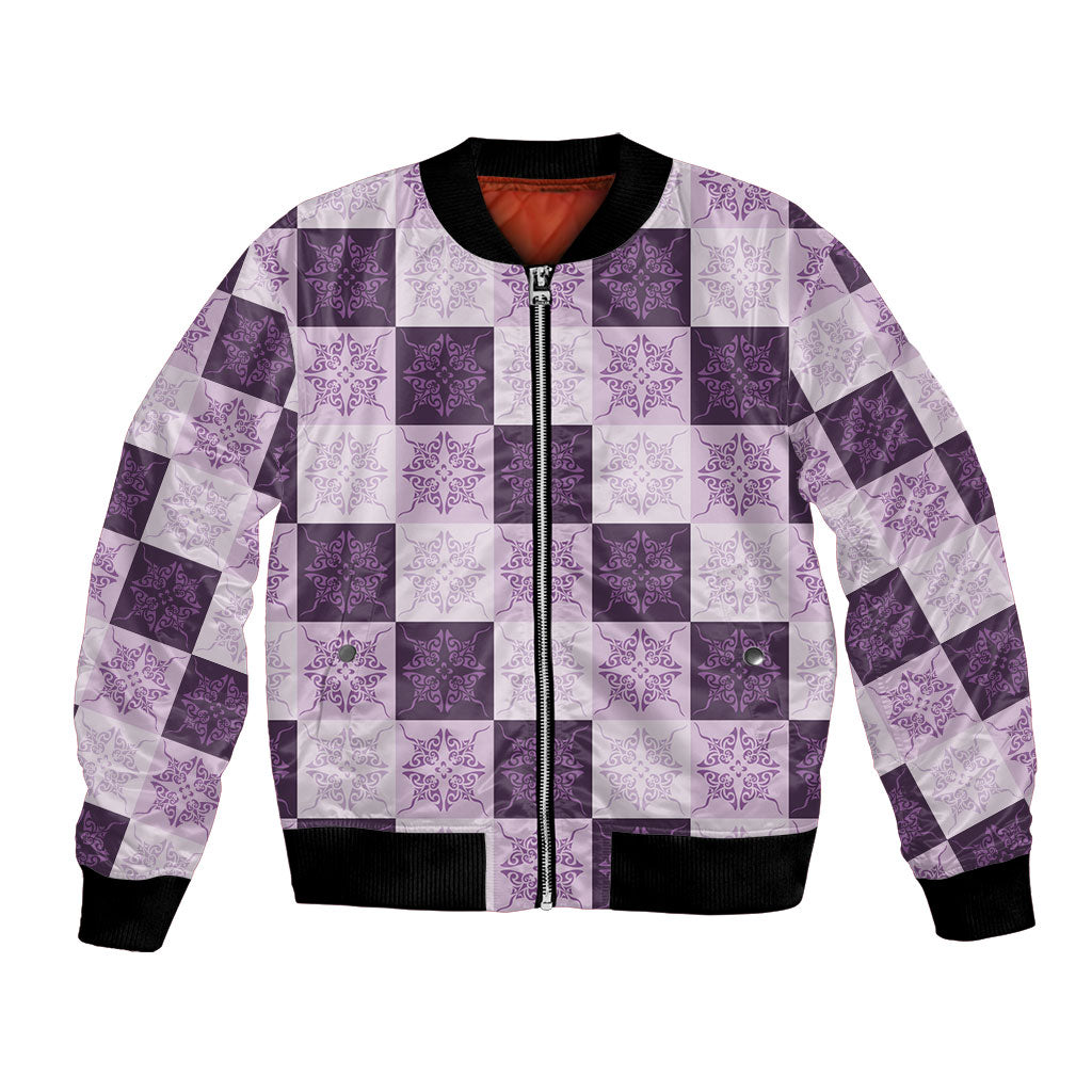 Lavender Manta Ray Hawaiian Quilt Motif Bomber Jacket