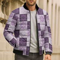 Lavender Manta Ray Hawaiian Quilt Motif Bomber Puffer Jacket
