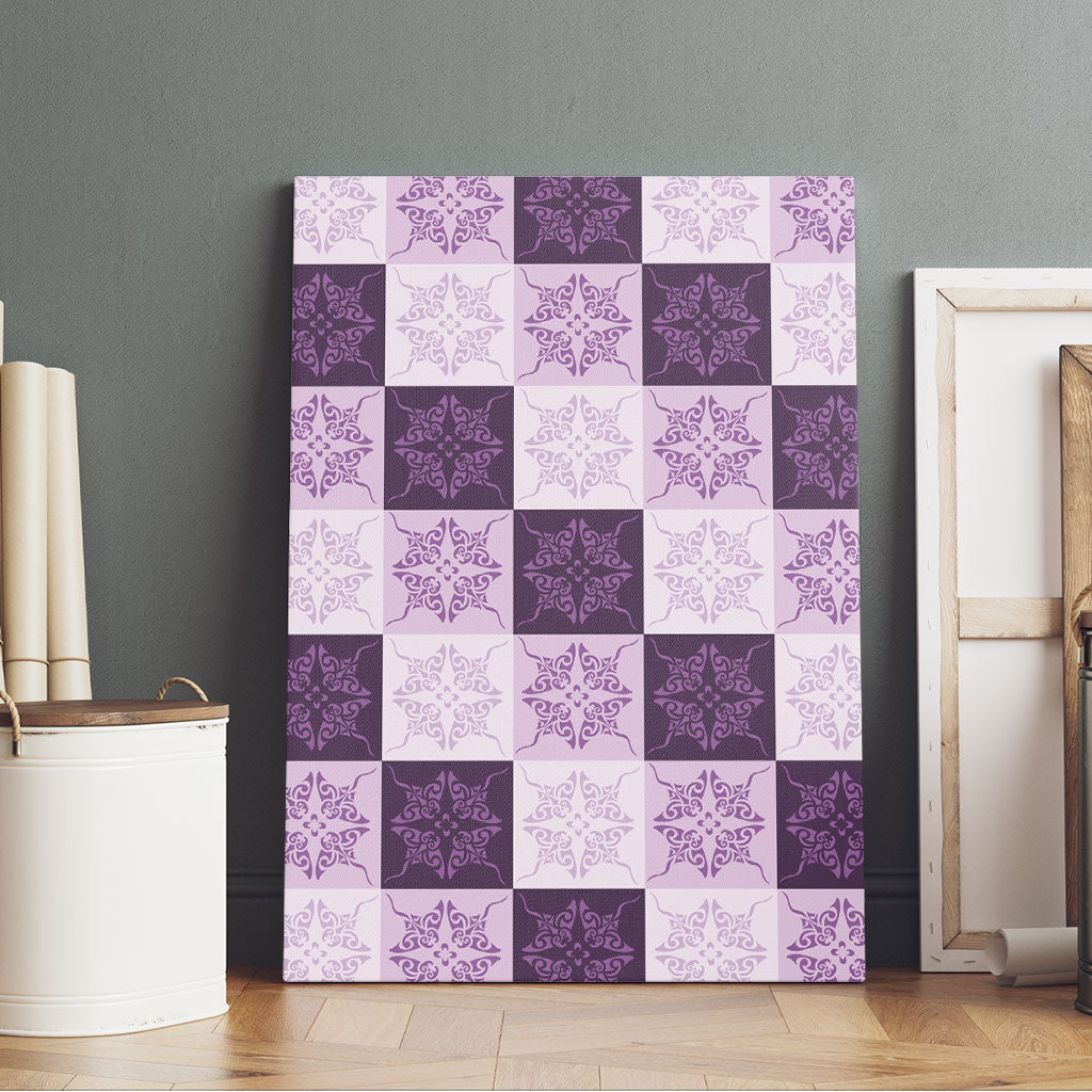 Lavender Manta Ray Hawaiian Quilt Motif Canvas Wall Art