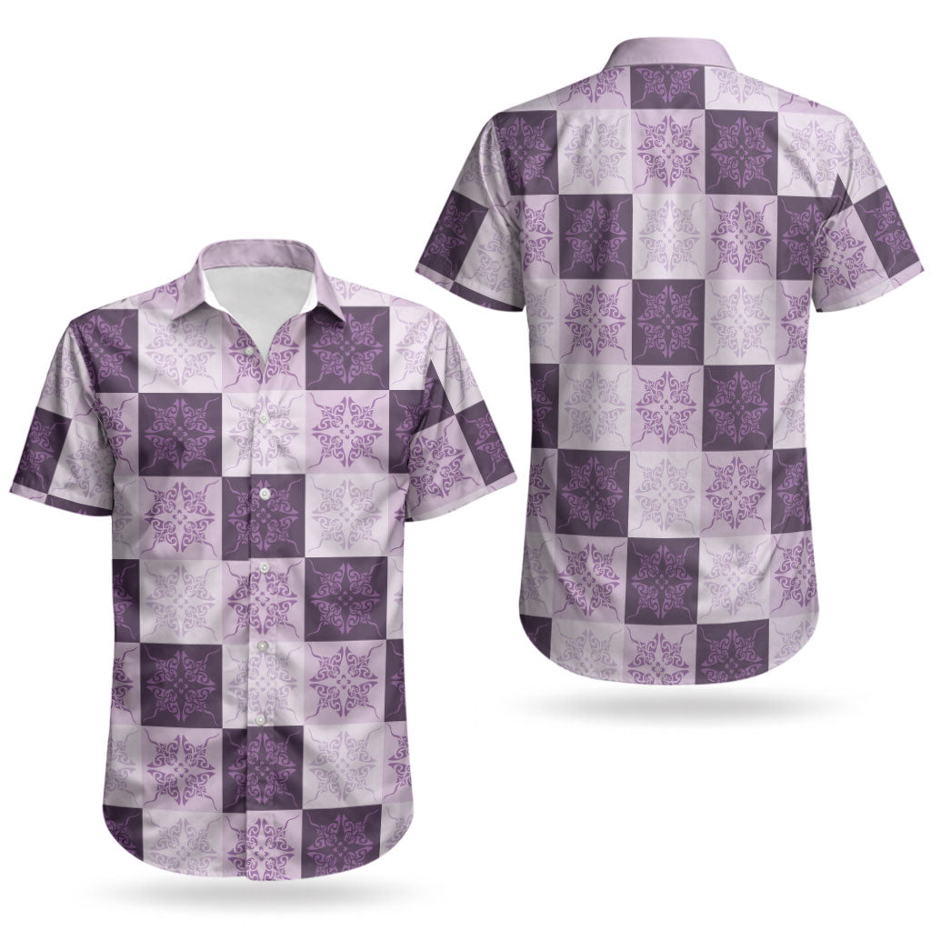 Lavender Manta Ray Hawaiian Quilt Motif Couples Matching Tank Maxi Dress and Hawaiian Shirt