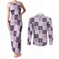 Lavender Manta Ray Hawaiian Quilt Motif Couples Matching Tank Maxi Dress and Long Sleeve Button Shirt