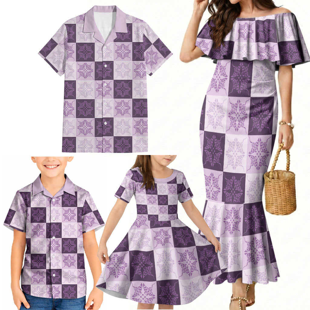 Lavender Manta Ray Hawaiian Quilt Motif Family Matching Mermaid Dress and Hawaiian Shirt LT05 - Polynesian Pride