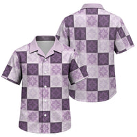 Lavender Manta Ray Hawaiian Quilt Motif Family Matching Off Shoulder Short Dress and Hawaiian Shirt