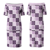 Lavender Manta Ray Hawaiian Quilt Motif Family Matching Puletasi and Hawaiian Shirt