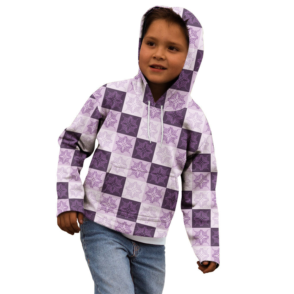 Lavender Manta Ray Hawaiian Quilt Motif Kid Hoodie