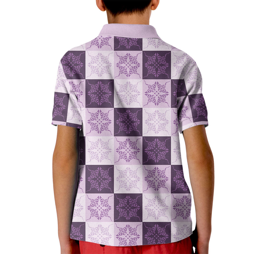 Lavender Manta Ray Hawaiian Quilt Motif Kid Polo Shirt