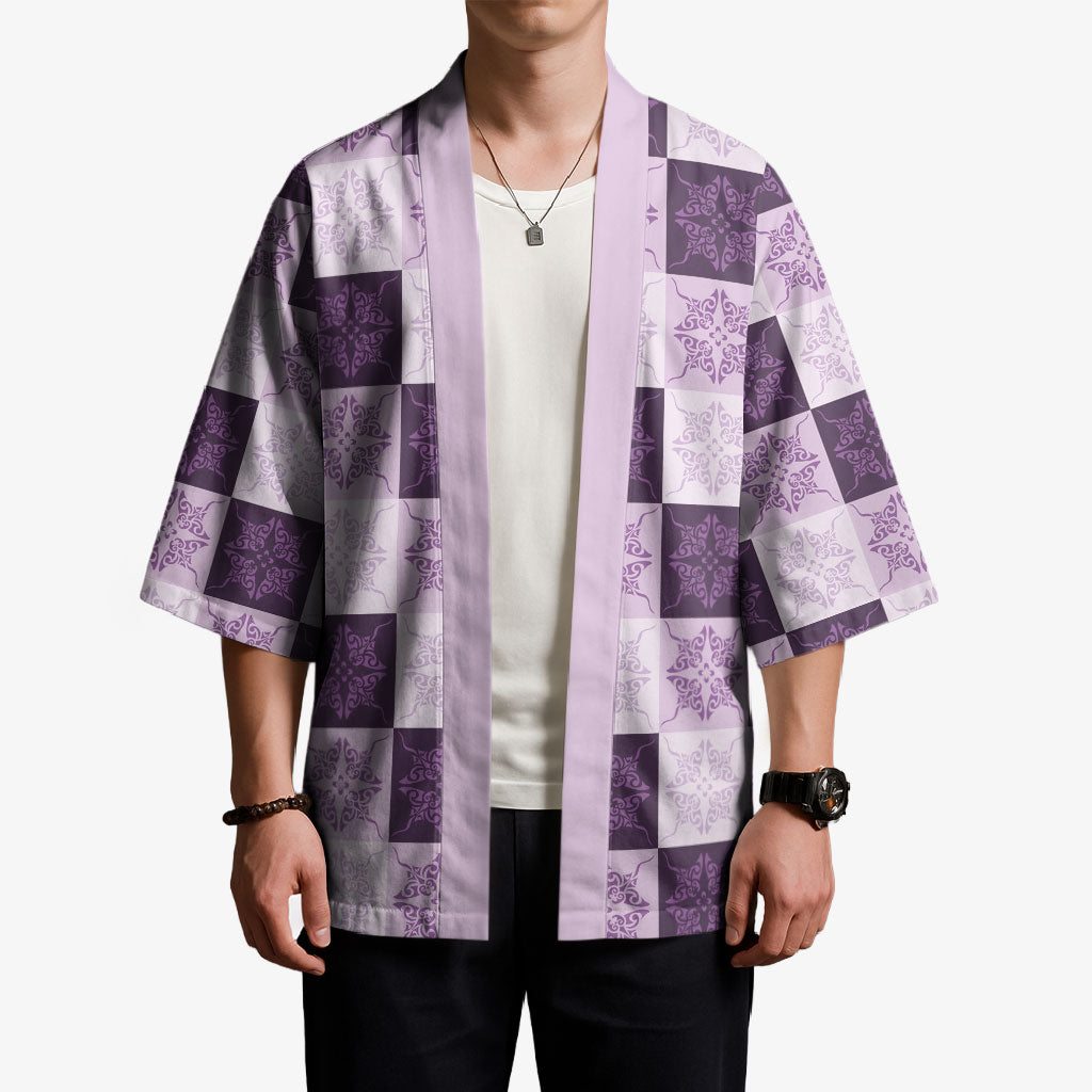 Lavender Manta Ray Hawaiian Quilt Motif Kimono